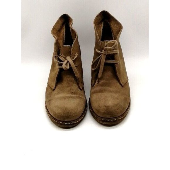 J. Crew Womens Ankle Boots Beige Suede Lace Up Bootie Shoe Wedge Heel 7.5 - Picture 4 of 11